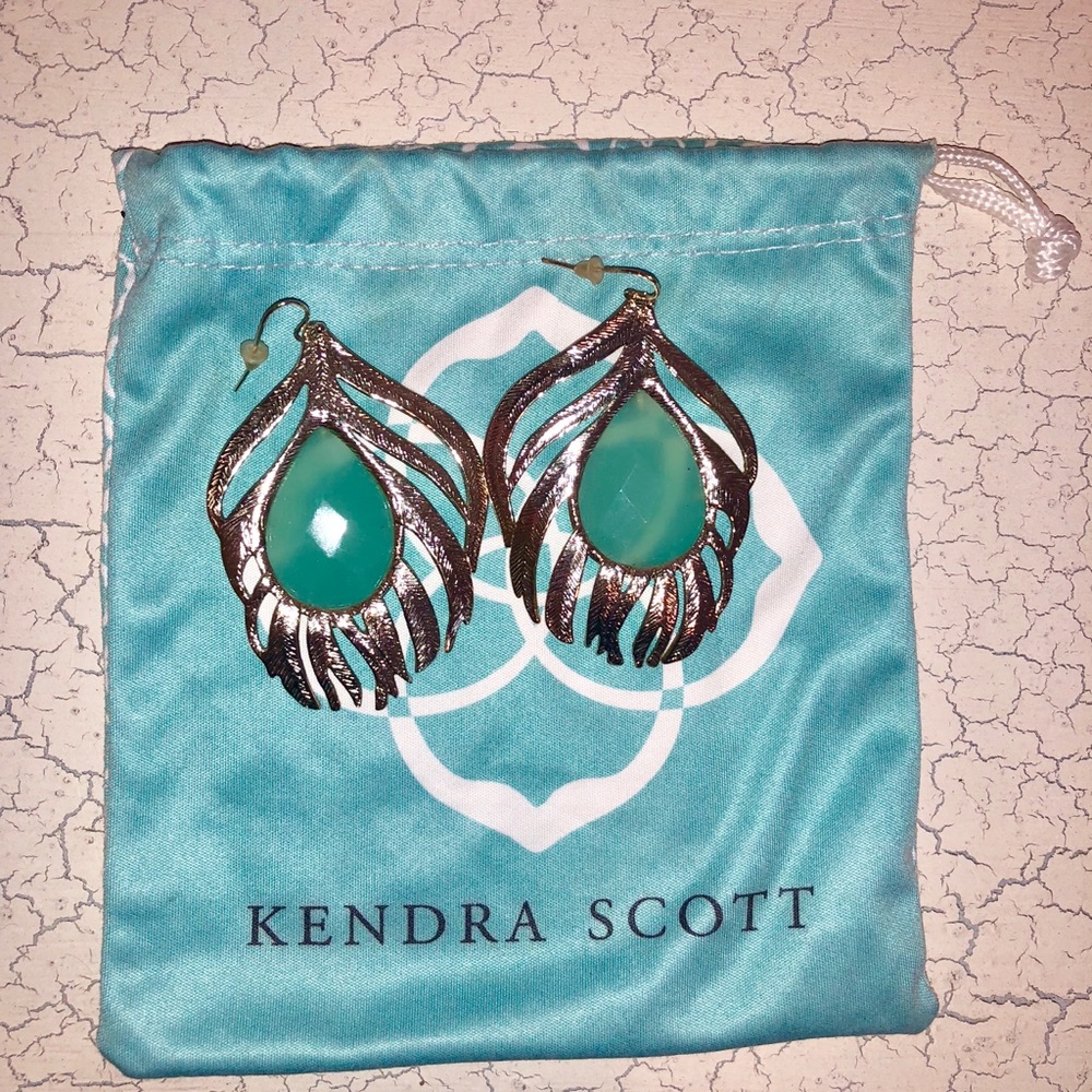 Kendra Scott Gold Leaf Earrings Chalcedony Stone